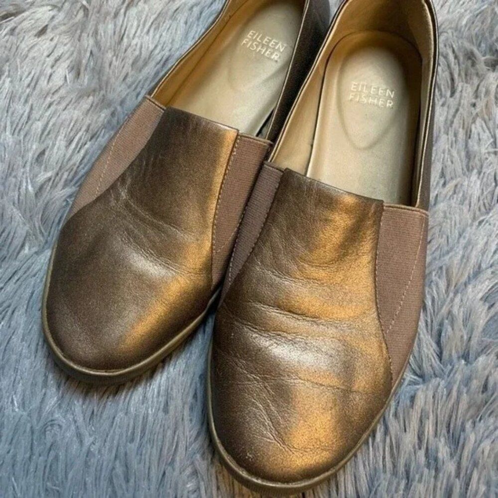Eileen Fisher Genuine Leather Silver Metallic Slip-on Shoes Size 6.5